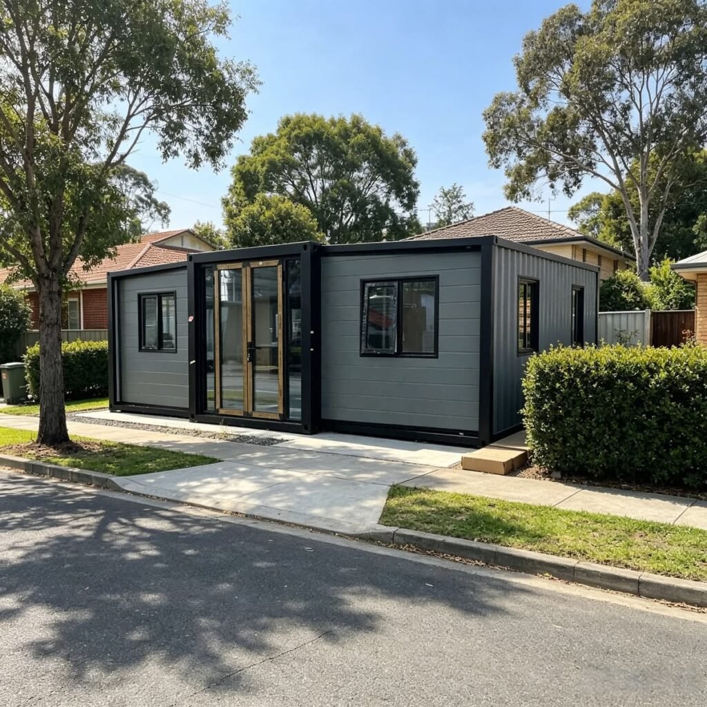 portable buildings melbourne modern relocatable steel studio setup on a suburban Victorian property